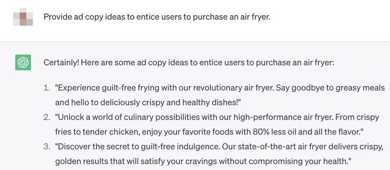Ad copy options