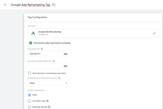 Google Ads Remarketing Tag