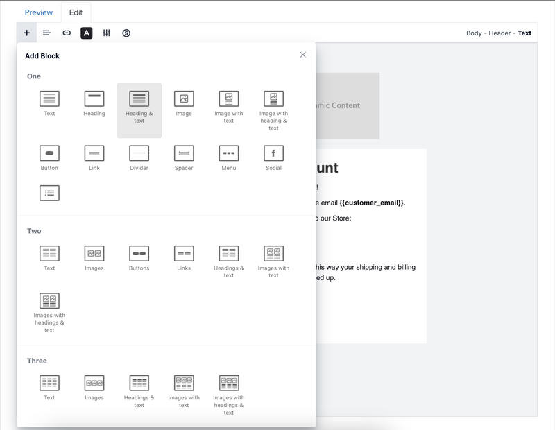 Email Editor - Add block
