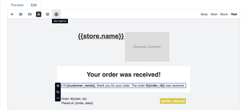 Email Editor - Dynamic Variable