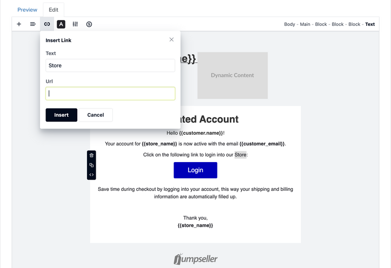 Email Editor - Edit Link