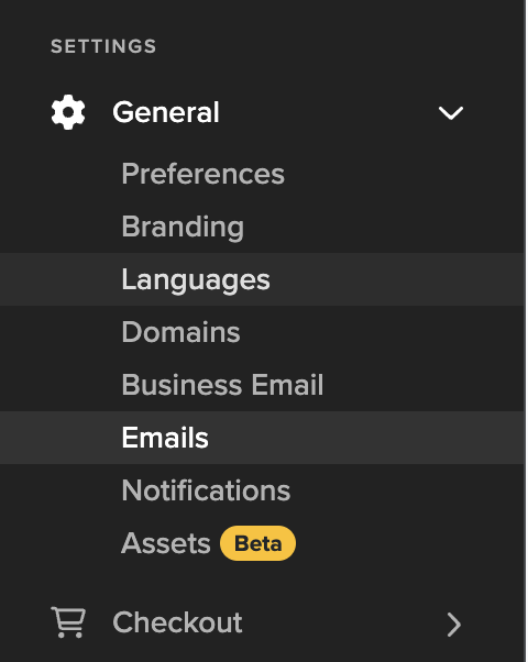 Email Editor - Language Side Menu