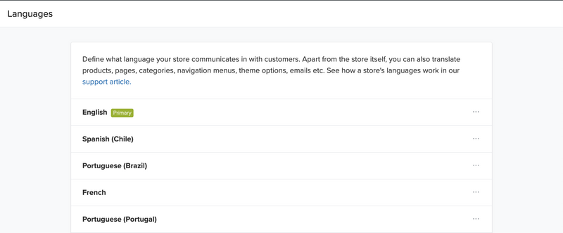 Email Editor - Languages Menu