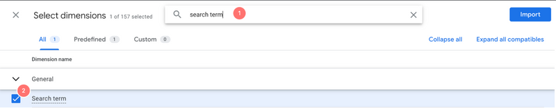 search term dimension