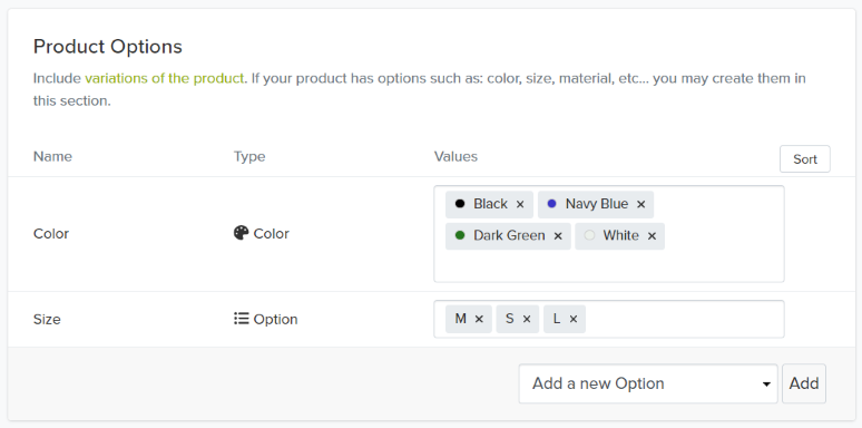 product options