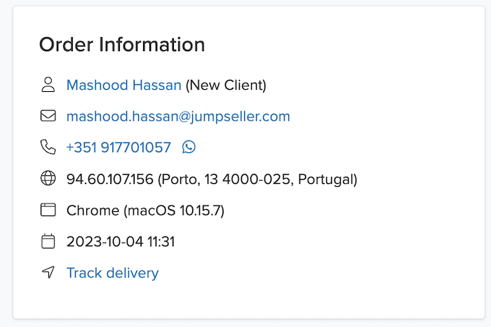 order information