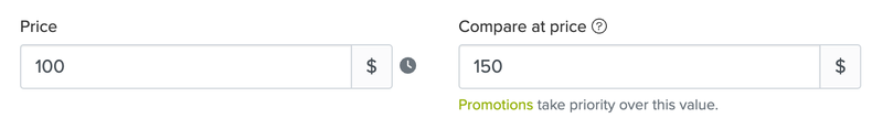 Screenshot of product listing interface with input fields for selling price and Compare At Price