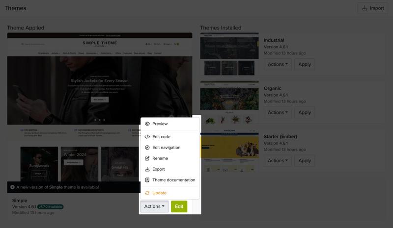 Actions on Themes Installed