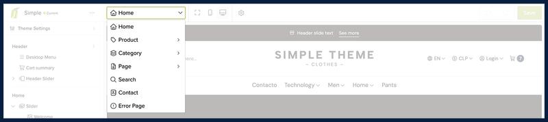Open Top Bar Template Selection